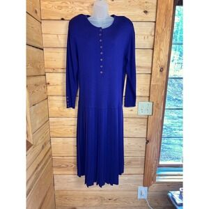Vintage Outlander Purple Knit Drop Waist Pleated Maxi Dress Wool Blend Sz Medium
